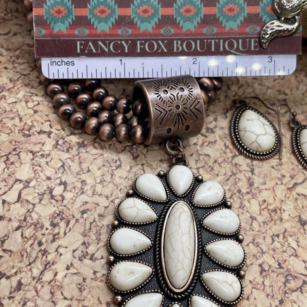Western SQUASH BLOSSOM COPPER BUFFALO NECKLACE EARRING SOUTHWEST Set Bracelet Ne - Picture 10 of 16